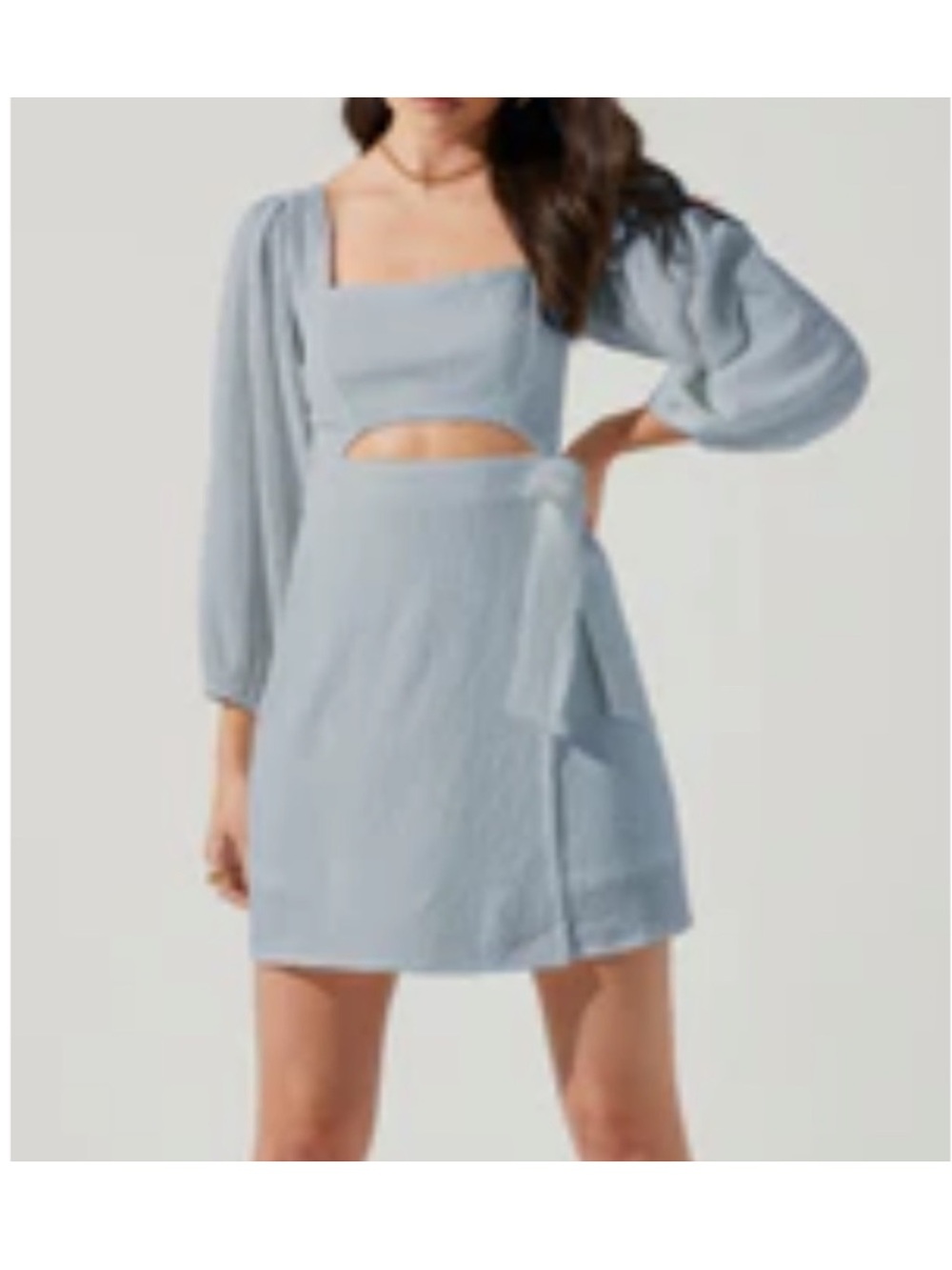 Astr Light Blue Square-Neck Cutout Mini Dress